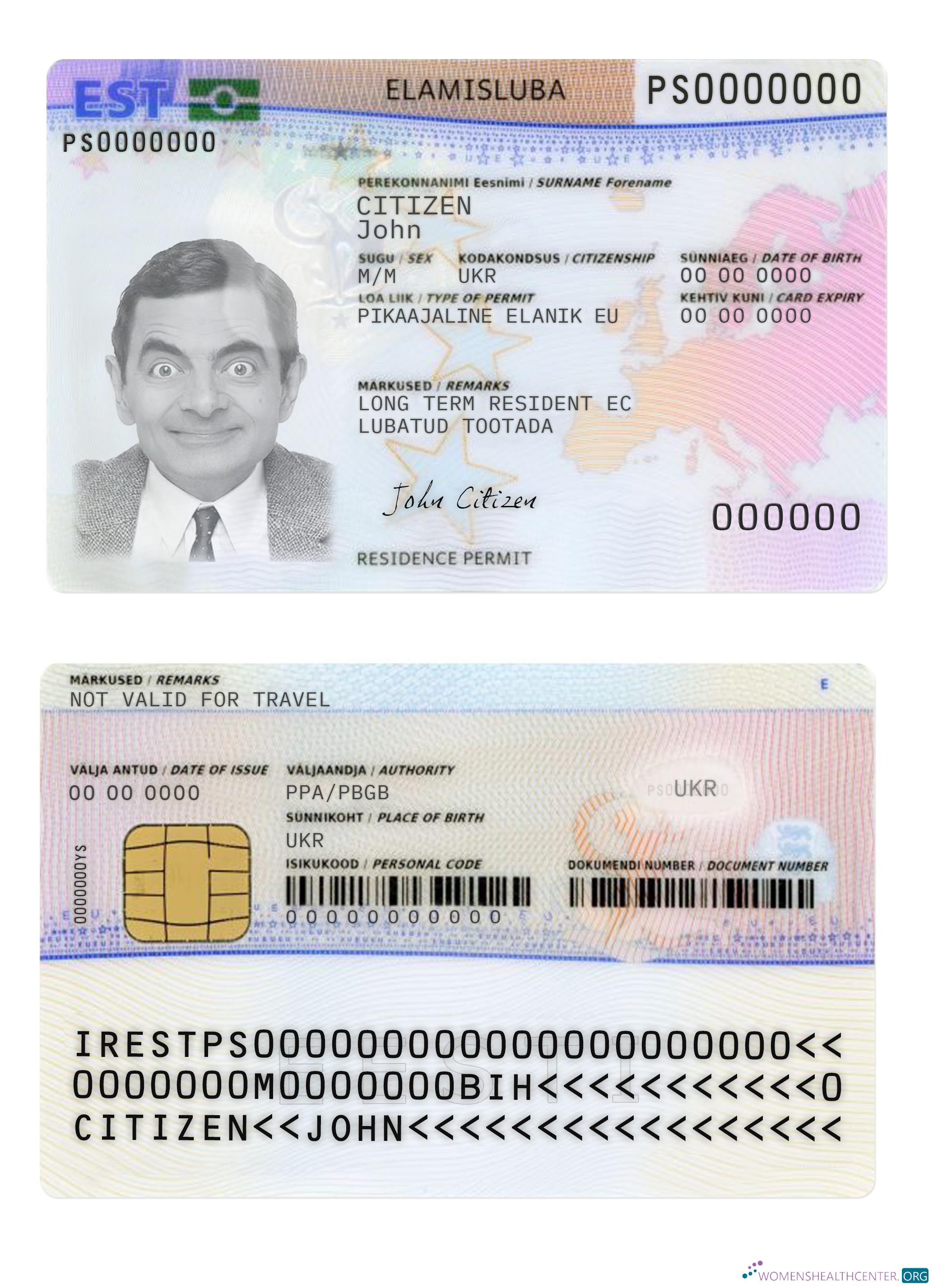 Download Estonia residence permit card Photoshop template